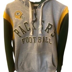 NFL Green Bay Packers Gray and Green Zip Up Sweater